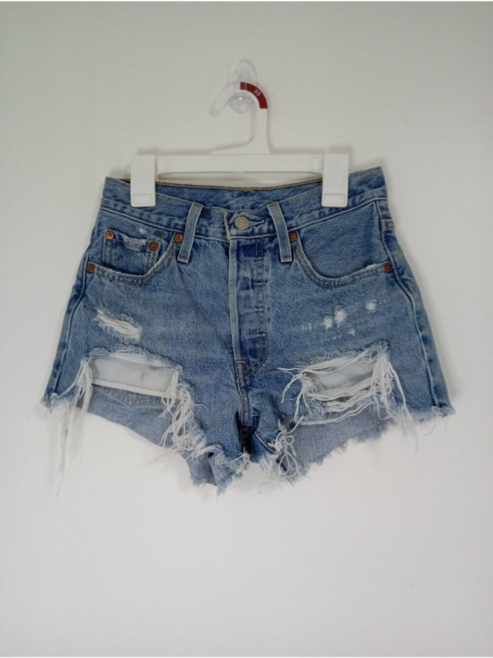 Levis 501 Womens Distressed High-Rise Denim Shorts Button Fly Size 24 Light Wash